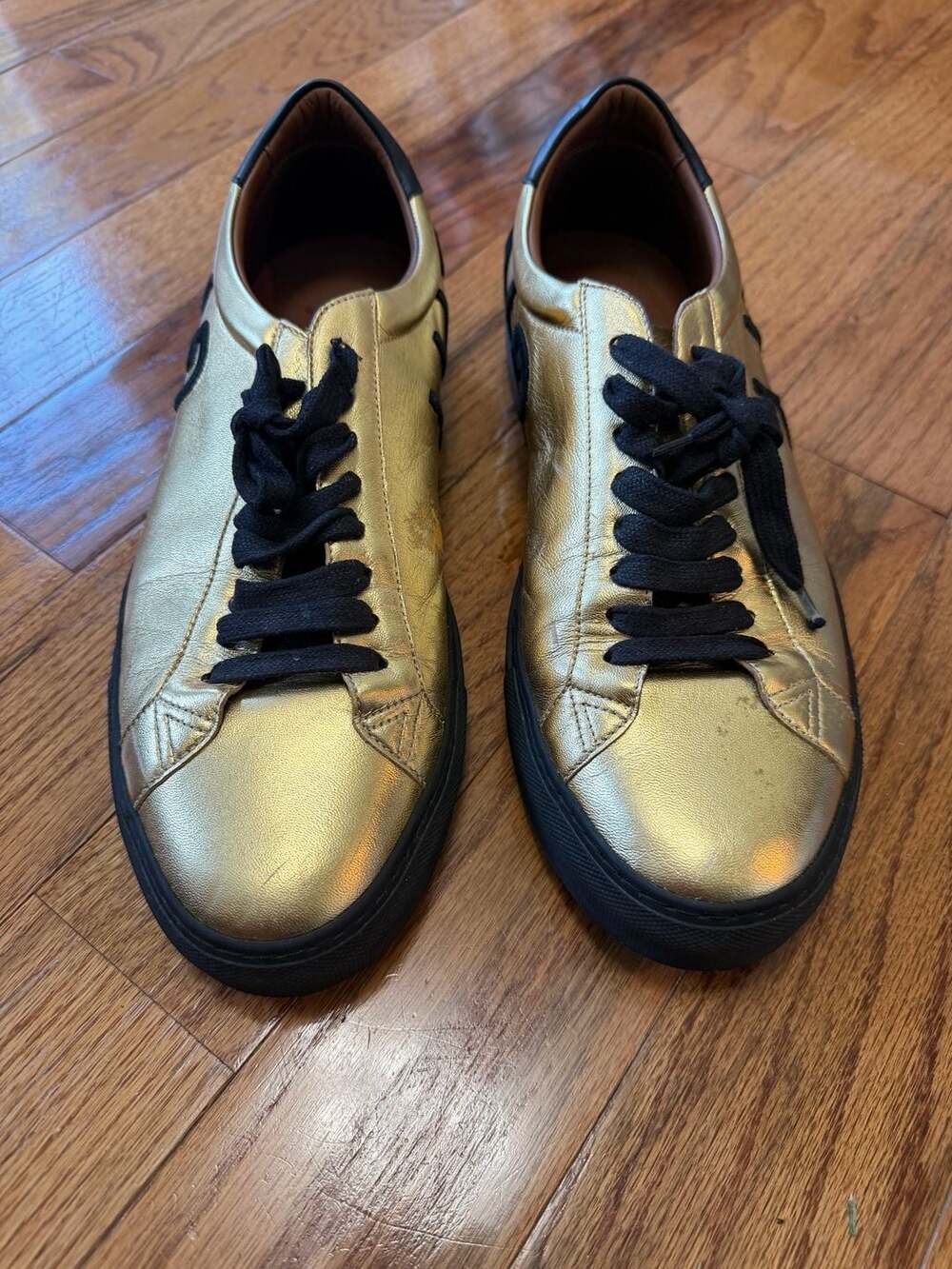 Givenchy Mens Urban Street Gold Foil Leather Upside Down Logo Sneakers Size 44
